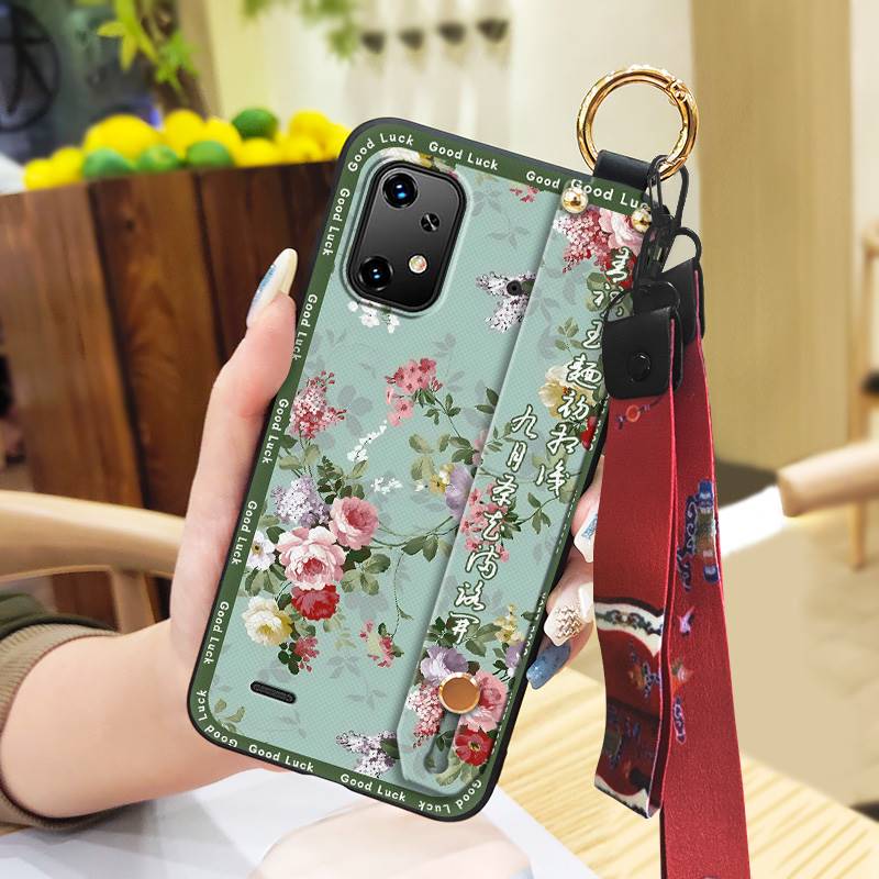 Back Cover Wristband Phone Case For UMIDIGI Bison X20 Shockproof Protective Lanyard Ring Kickstand Anti-dust Silicone