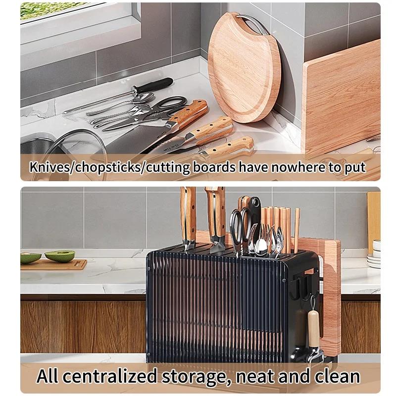 Knife Holder Multi-function Utensil Stand Knife Block Drainer Storage Box Spoon Fork Kitchen Organizer Rack for Cutlery Utensil