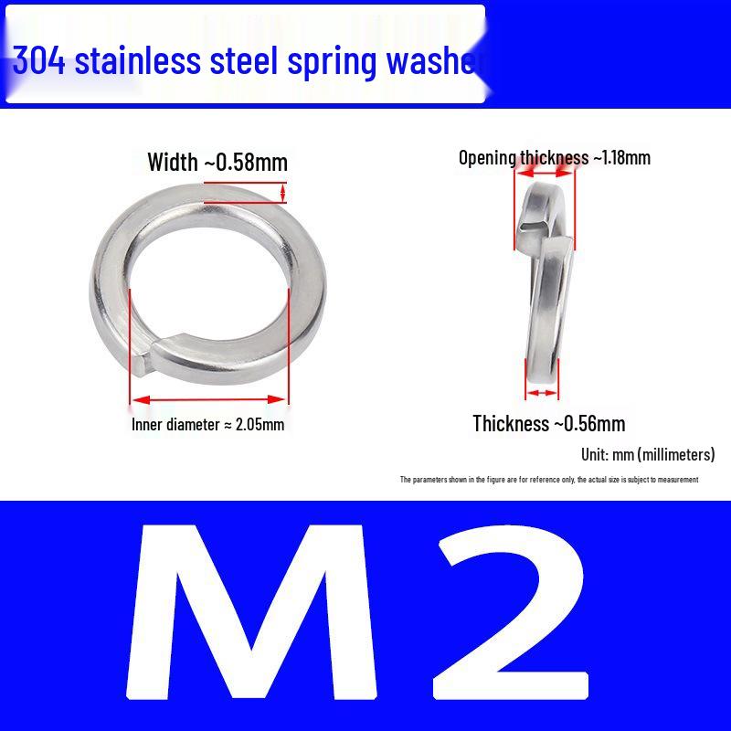 304 Stainless Steel Open Type Elastic Spring Washer, Spacer for M2, M3, M4, M6, M8, M14, M20, M24