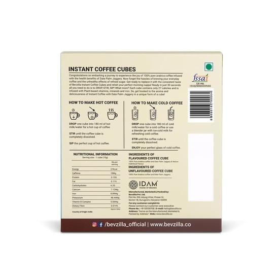 Bevzilla 30 Assorted Instant Coffee Cubes Pack with Date Palm Jaggery, 4 Flavours, Arabica Coffee, Zero Refined Sugar| Enjoy Hot & Cold