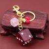 2PCS/lot Red Good Luck Dice String Crystal Epoxy Gold Foil Resin Rhinestones Keychain Fashion Y2K Keyring Bag Purse Accessories