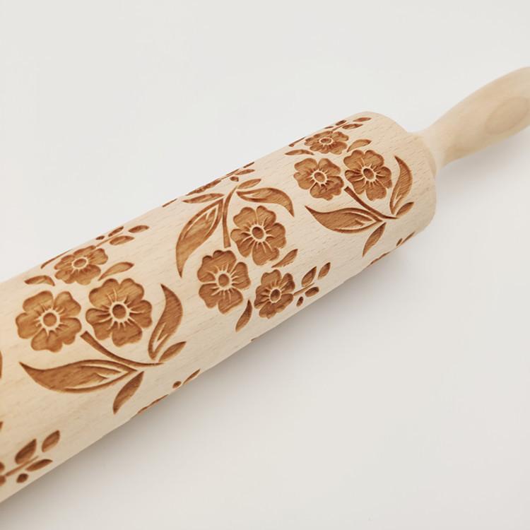 New Style Embossing Rolling Pin Baking Cookies Noodle Biscuit Fondant Cake Dough Engraved Roller Wood Gifts 15 Colors