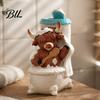 Whimsical Home Accents Highland Cow Bathroom Figurine, Resin Scottish Calf Bathing Statue, Funny Animal Statue Farmhouse Ornament for Office