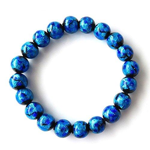 [GOLD STONE] Glowing Firefly Glass Bracelet, 10mm, Blue, Type C, Glass Bead, Okinawa, Inner Diameter: Approx. 19.5cm