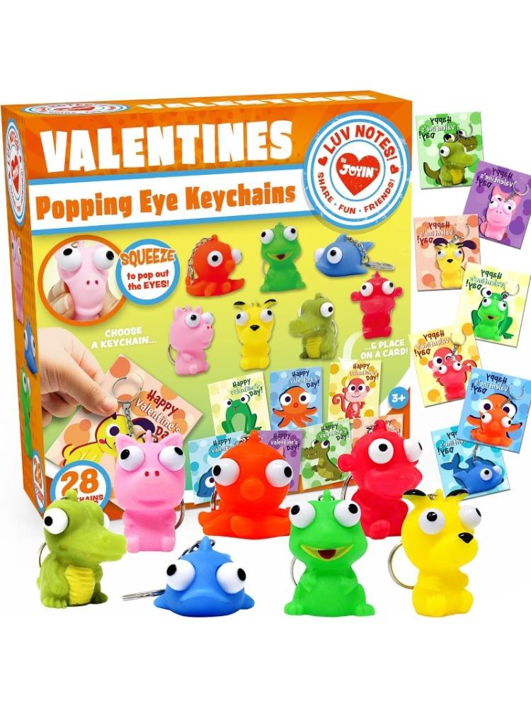 

28-Pack Valentine s Day Present Card featuring Popping Eyes Animal Keychains designed for Children Celebration Favors Classroom Exchange