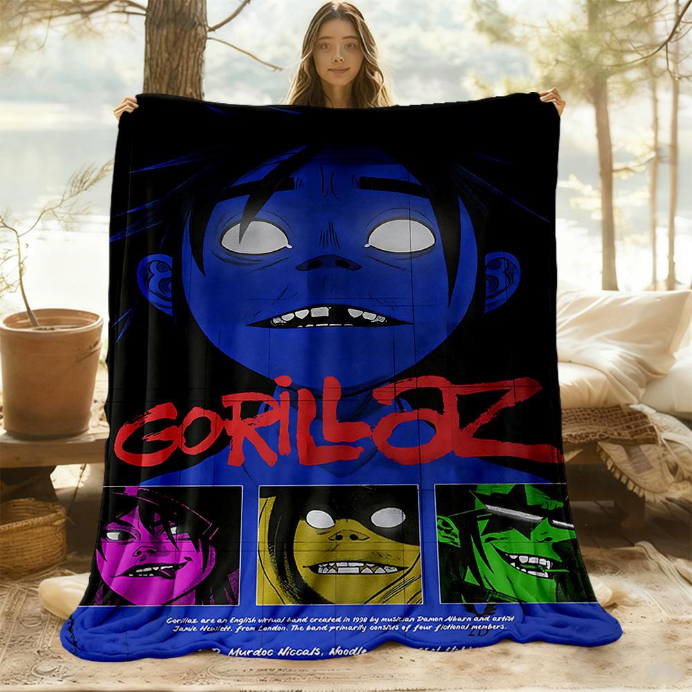 1pc Gorillaz Fictional Outdoor Blanket Lightweight Flannel, All-Season Use for Sofa, Bed, Travel, Camping, Living Room, Office, Couch076