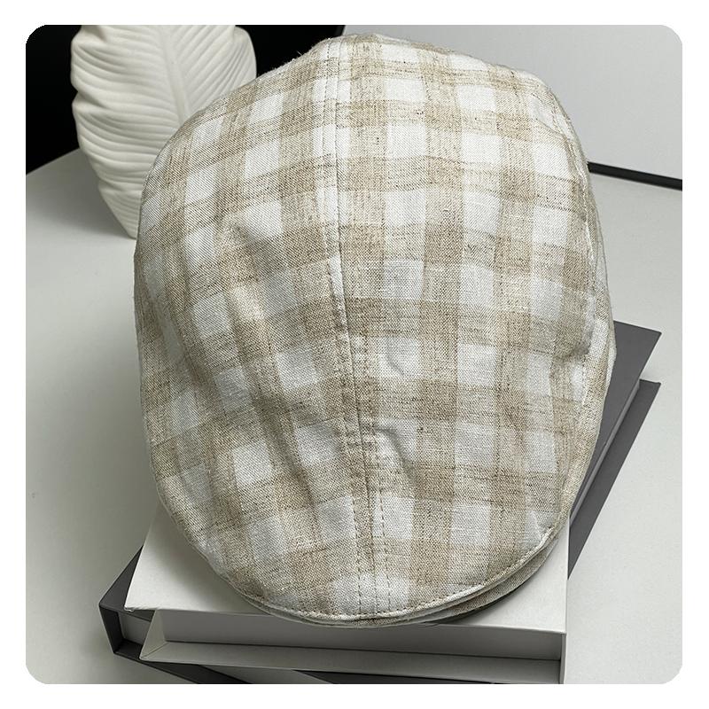 New British Classic Plaid Cotton And Linen High-Quality Forward Hat Men'S And Women'S Fashion Versatile Face Beret Cap