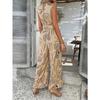 Summer Leisure and Vacation Style Printed High Waist Pocket Jumpsuits