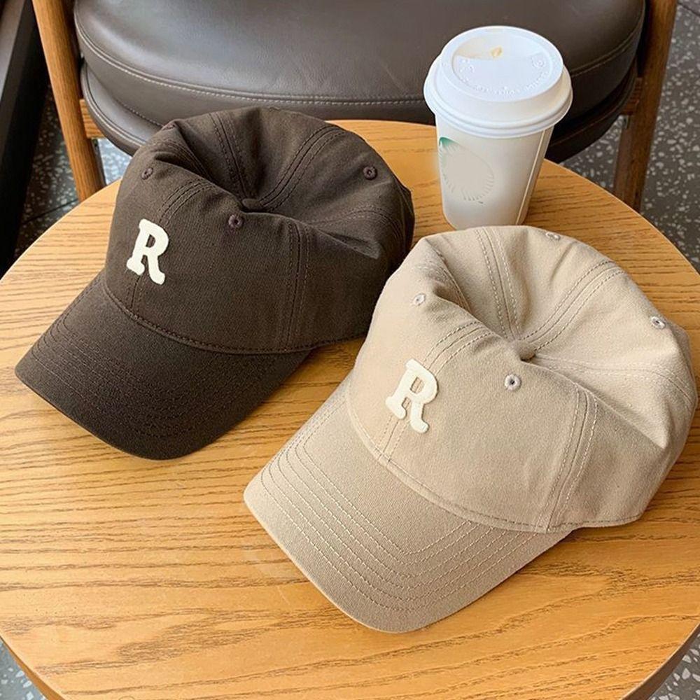 Letter R Embroidery Baseball Cap Retro Sun Hat Versatile Letter Baseball Hat  Spring Summer