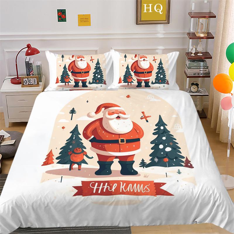 Christmas Snow Scene 3D Printed Polyester Pillowcase Quilt Cover Two Or Three Piece Set