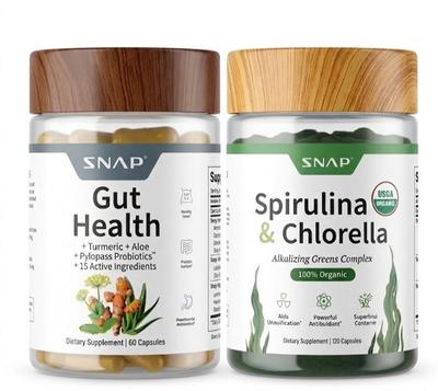 SNAP Complete Gut Health & Organic Supergreens Bundle – Gut Health Support (60 Capsules) & 100% Organic Spirulina & Chlorella (220 Capsules)