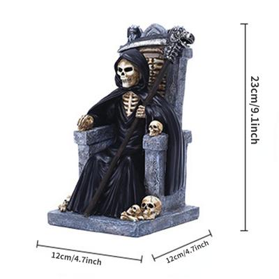 Estátua de resina do Ceifador da Morte de Halloween sentado no trono de esqueleto, decoração de Natal
