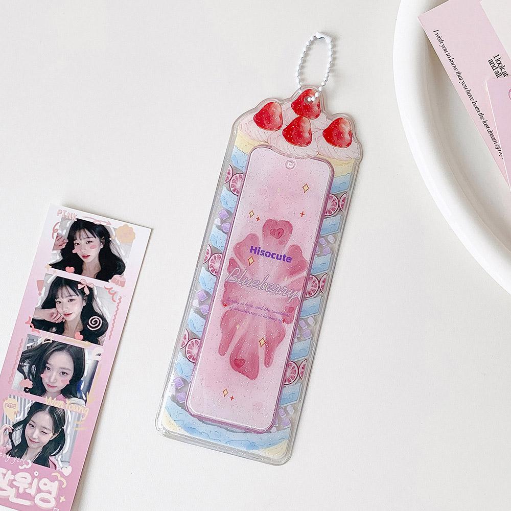 Kawaii Strawberry Cake Photocard Holder Life 4 Cut Photo Card Sleeve INS Style Acrylic Kpop Idol Card Protector Display Pendant