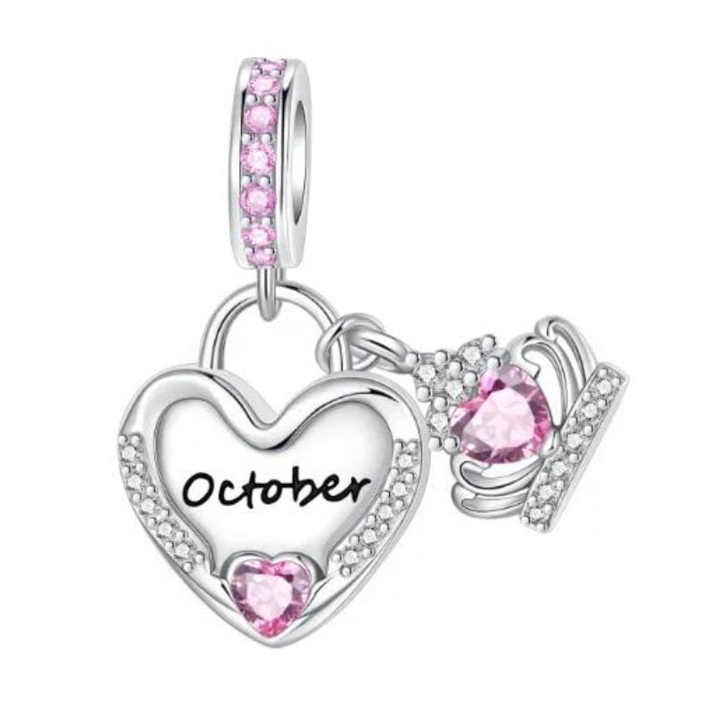 Sparkling Birthstone Charms Copper Heart Mom Key Pendant Bead Fit Original Necklace Bracelet Women Jewelry Diy Gift
