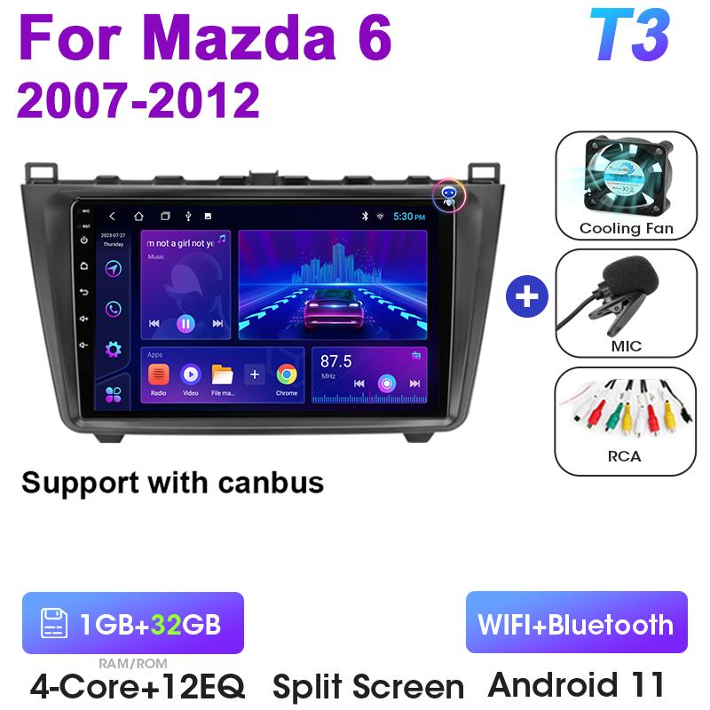 2 Din Android 12 Car Radio For Mazda 6 Rui Wing 2007 - 2012 Multimedia Video Player GPS 4G Carplay Auto Stereo RDS DVD Head Unit