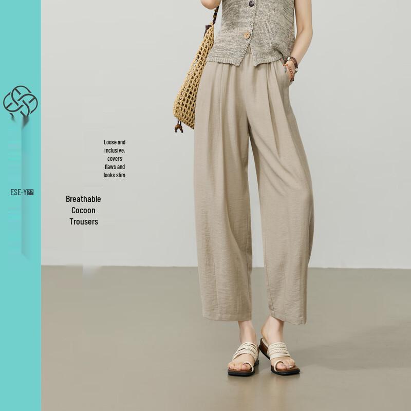ESE-Y Women s Cropped Harem Linen Wide-Leg Pants 29