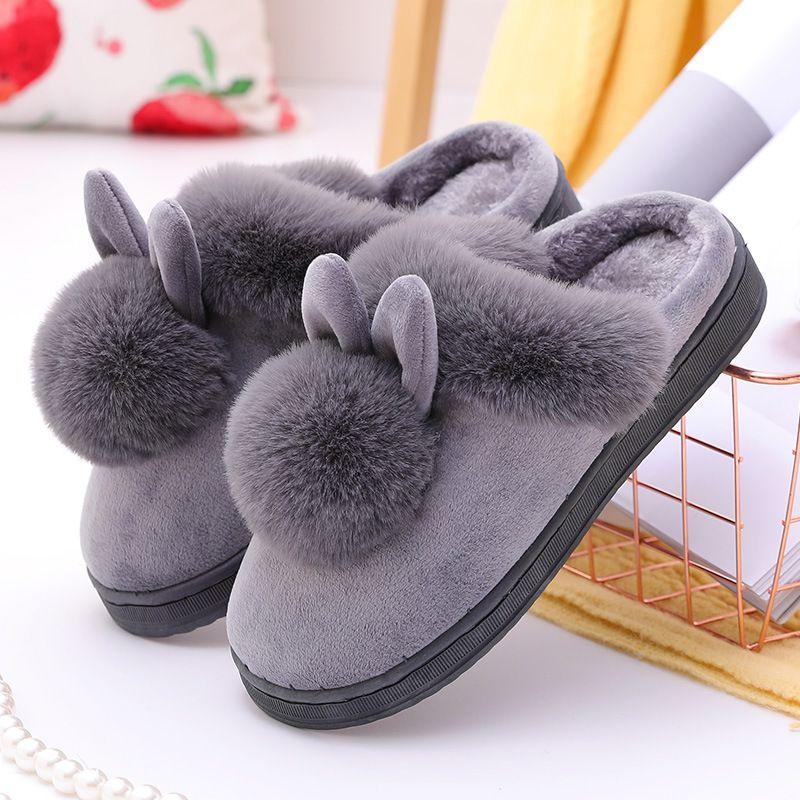 Cozy Women Rabbit Plush Slippers For Winter With Non-slip Indoor Design