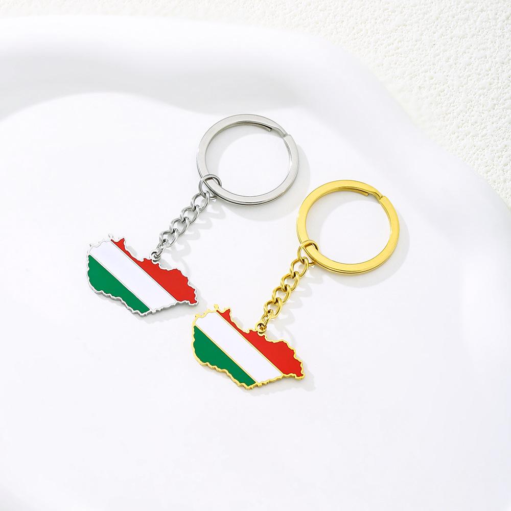 Stainless Steel Ethnic Hungarian Map Flag Keychain for Men and Women