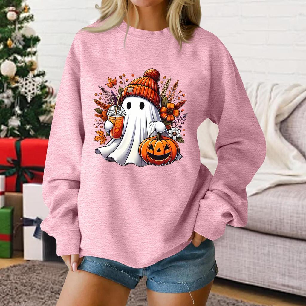 Ladies Fashion Casual Halloween Printed Pullover Sweater