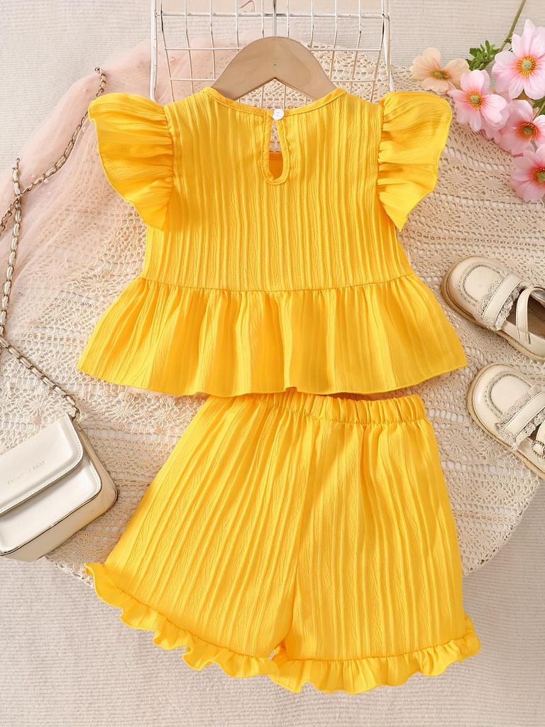 European-American Style Summer Girl's Floral Embroidery Sleeveless Top & Shorts Set