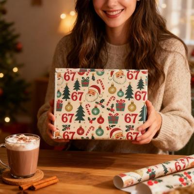 1 Roll Christmas 67 Santa Wrapping Paper Six Seven Meme Gift Box Packaging Paper Tear-Resistant Present Wrap Packing Paper Sheet