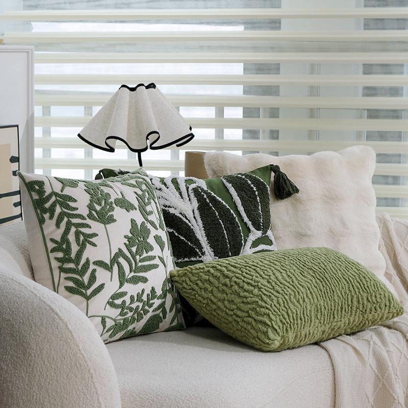 Grüner Kissenbezug, Kissen mit floralen Tuftings, Sofakissen, High-End-Musterzimmer-Dekokissen, Wohnaccessoire