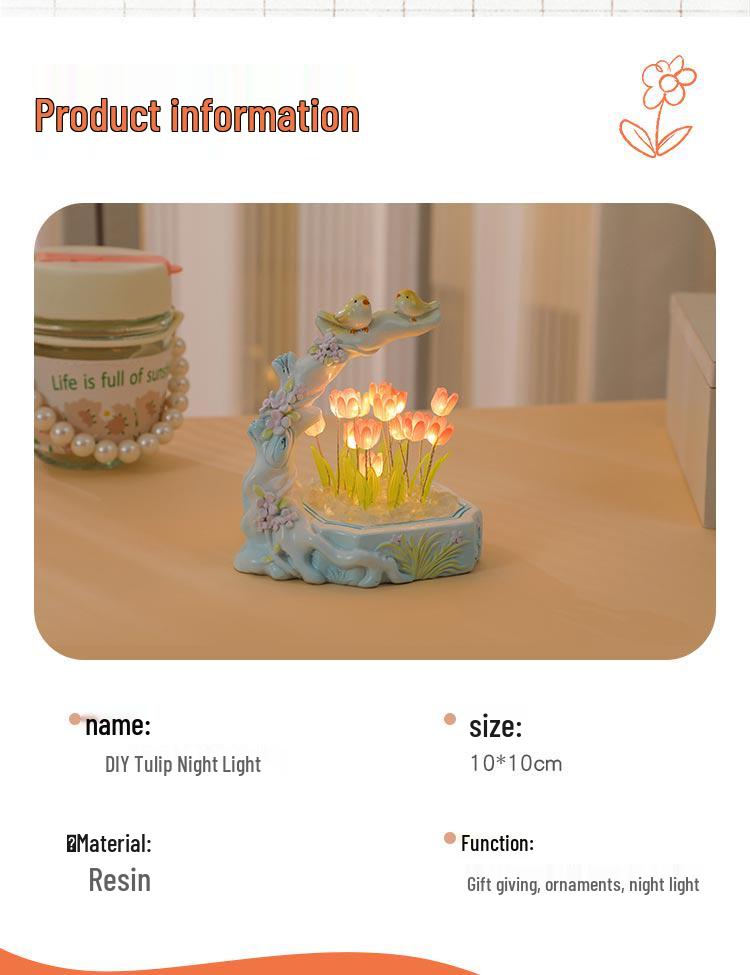 Tulip Night Light DIY Handmade Birthday Gift for Girls & Best Friends – Elegant Qixi Present for Girlfriend
