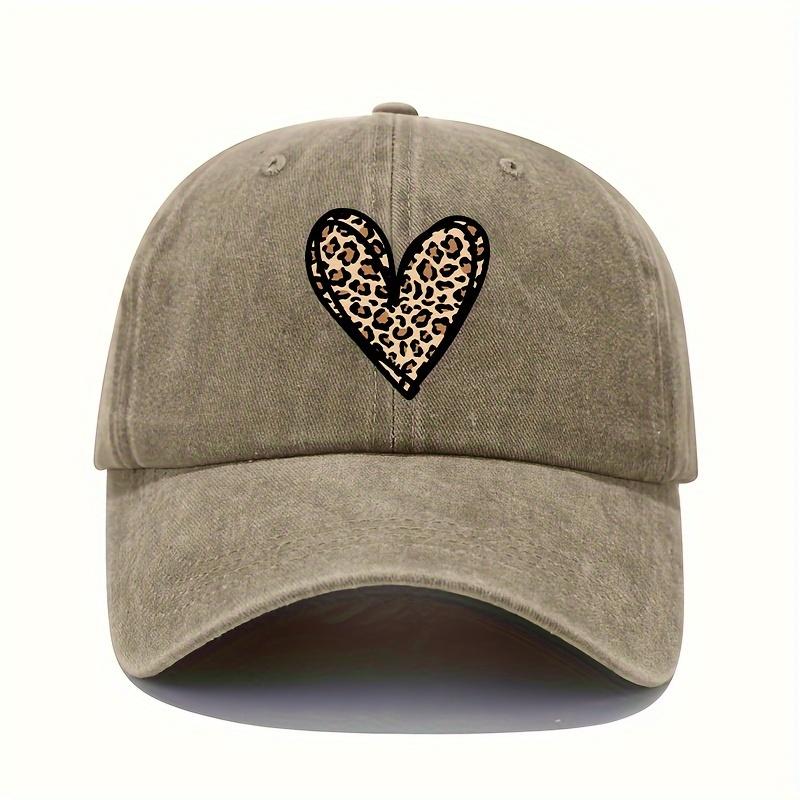 Valentines Day leopard print heart print retro lightweight washable adjustable baseball cap Womens sun hat Adjustable