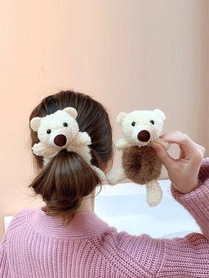 1 Piece of Women's Multi-color Cartoon Teddy Bear Rabbit Plush Headband, Cute, Sweet and Versatile