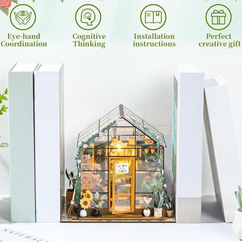 Mini Model House Kit, Greenhouse Building Model, Flower Room, Adult Crafts, Suitable for Thanksgiving, Wedding Lights,