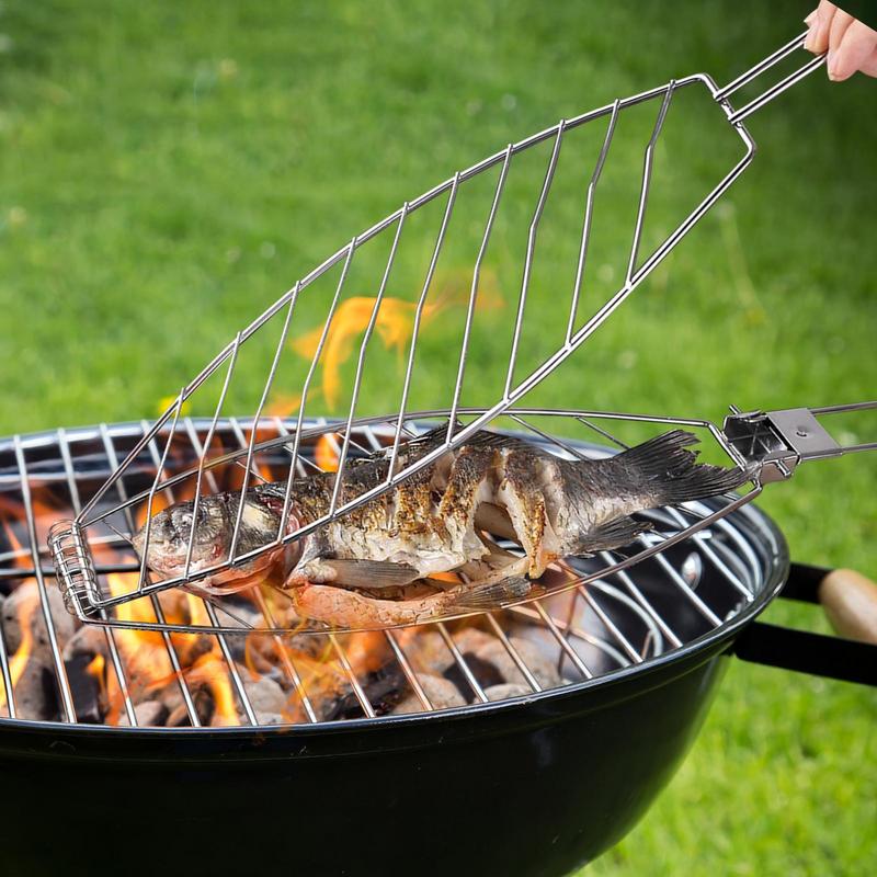D2 BBQ Grilling Basket Foldable Large Grilling Rack For Barbecue Fish Portable Fish BBQ Grill Basket Anti-Scalding Grill Basket