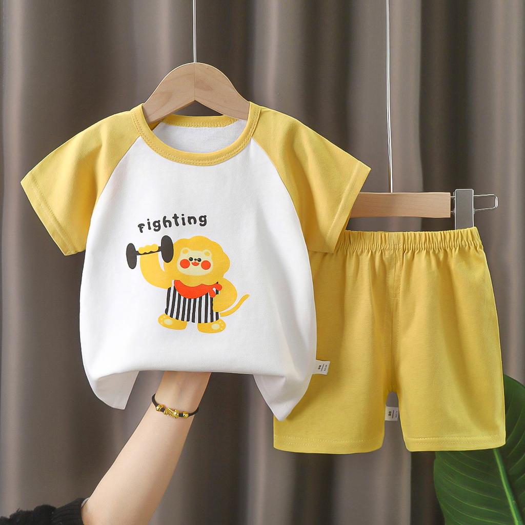 Children's Short Sleeved Set Made of Pure Cotton, Summer New Style for Boys, Summer Clothes for Babies, T-shirts for Girls, Thin Children's Clothing