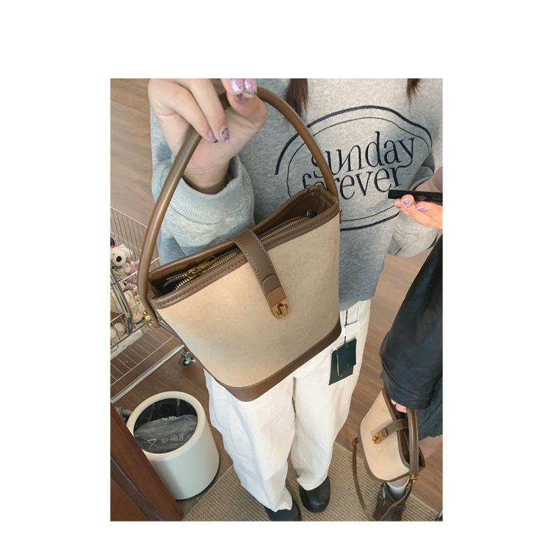 Tooxika Women's New Fashion Suede Handbag Retro Bucket Bag Simple Versatile Shoulder Bag Messenger Bag