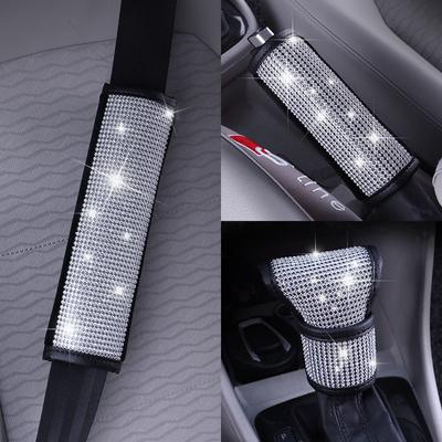 Crystal Car Gear Shift Collar Cover Hand Brake Cover Car Seat Safety Belt Cover Bling Rhinestones Auto Interior Accessories 1PC