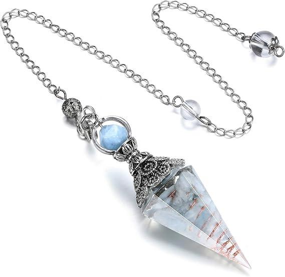 Antique Silver Seven Chakra Crystal Resin Pendulum with Semi-Precious Chips Pendant