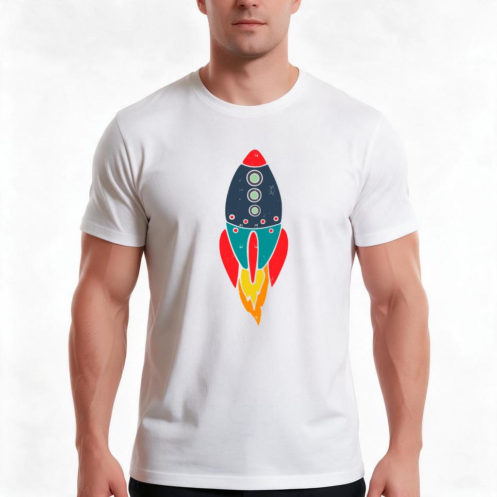 Space Rocket Tshirt Summer Casual Cotton Tee Oversized Streetwear Tops Vintage Graphic Print Loose Fit Short Sleeve