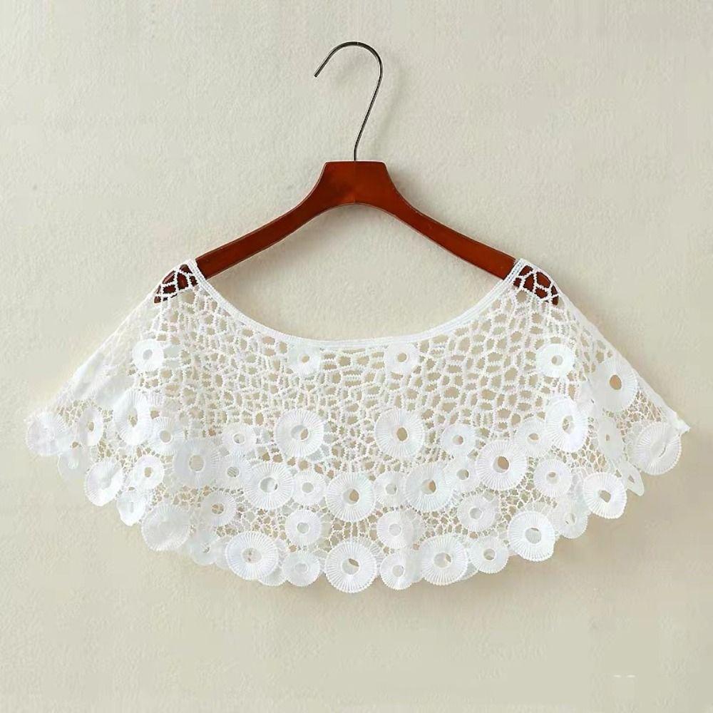 Retro Thin Hollow Out Crochet Shawl Cape White Lace Scarf Clothes Decoration Wraps Knitted Scarves Female