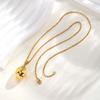 Vintage Glossy Hammered Irregular Pendant Necklace for Women, Gold Plated Stainless Steel Necklace, Fashion Party Jewelry Gift