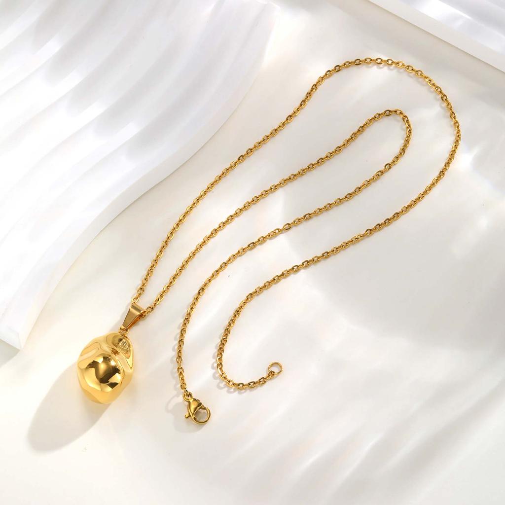 Vintage Glossy Hammered Irregular Pendant Necklace for Women, Gold Plated Stainless Steel Necklace, Fashion Party Jewelry Gift