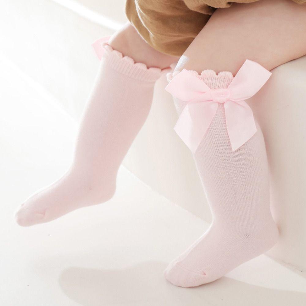 2Pairs Cotton Bow Socks Jacquard Knee Socks Soft Princess Socks  Girls Students Baby