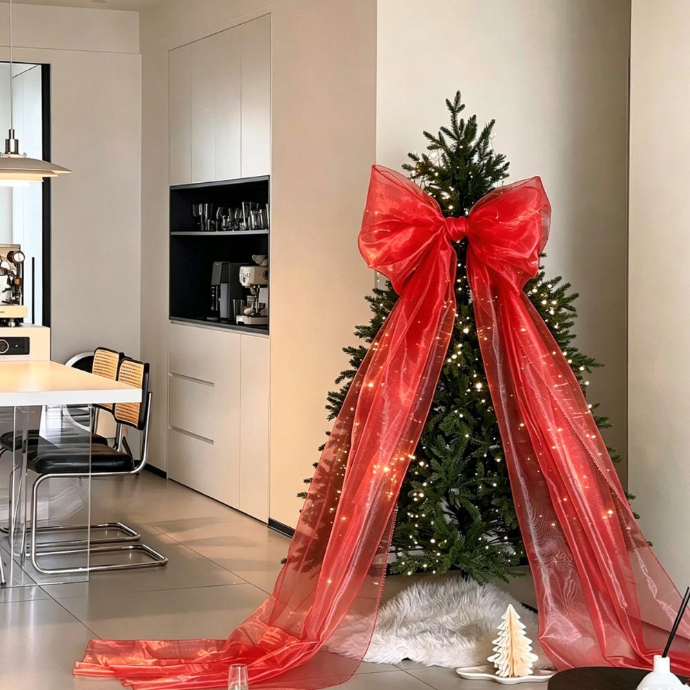 Oversized Christmas Bow Ornaments multicolor Shiny Giant Bow Hanging Decoration with Long Streamers Pearlescent Bowknot Ornament