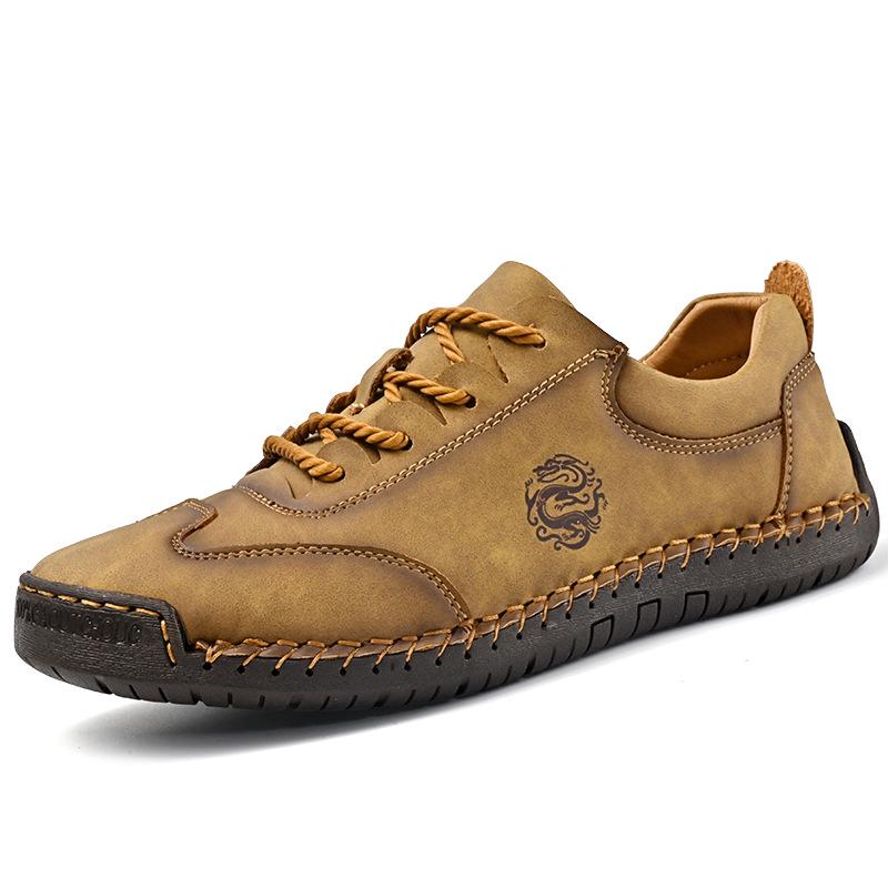Men's Hand-Stitched Low-Top Lace-Up Large Size Casual Loafers for Driving