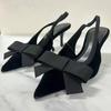 Fashion Black Velvet Butterfly-knot Designer Heeled Sandals Women Sexy Pointed Toe Slingbacks Women Pumps Elegant Party Dress High Heels