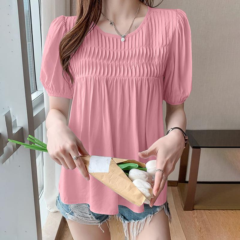 

VONDA Женские летние блузки с круглым вырезом и коротким рукавом в полоску S розовый