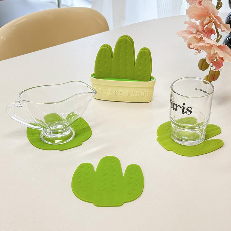 Anti Scald Cactus Coasters Set Anti-Fouling Heat Resistant Cactus Cup Mat With Stand Non-Slip Coaster Flowerpot Holder Tableware