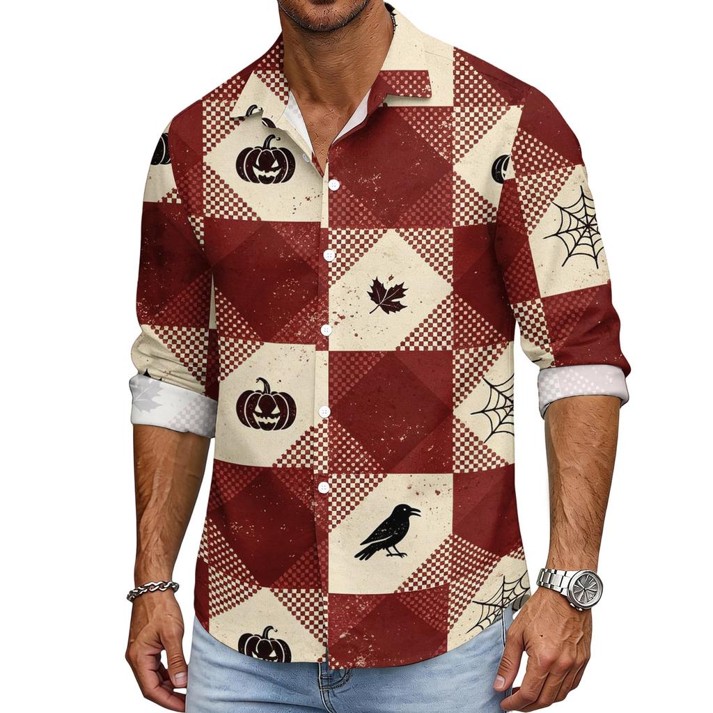 Men's Halloween Loose Fit Long Sleeve Shirt Button Down Collar Casual Retro Style Breathable Shirt for Autumn Spring Outdoor Daily Wear