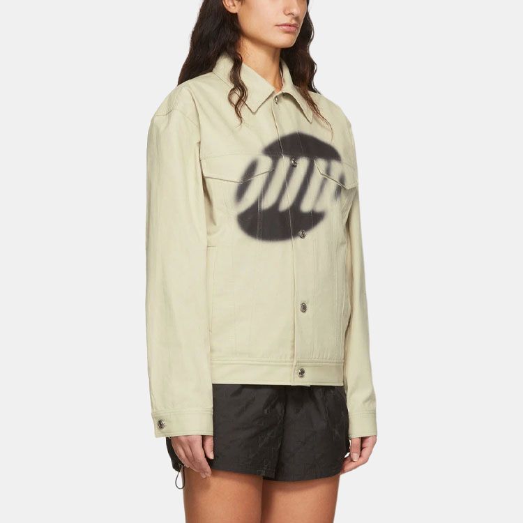 We11done Ss22 Spray Logo Geometric Pattern Vintage Denim Jacket Unisex Jacket Khaki WD-JK1-22-127-U-BG