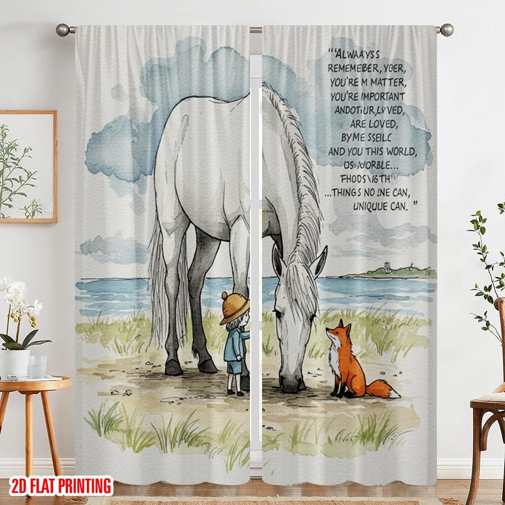 2pcs 2D flat printing Drapes Horse Fox Childhood Love 100% Polyester Without Electricity Birthday Party Perfect for Photo Booths