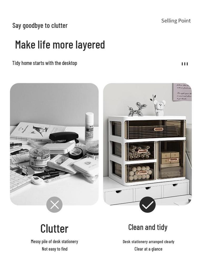 Desktop Skincare & Stationery Organizer: Large-Capacity, Multi-Layer, Drawer-Type Storage Box