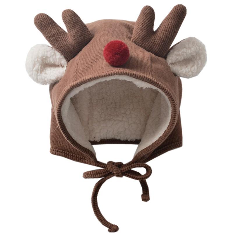Moinmlon Winter New Children's Fleece Ear Hat Baby Warm Thickened Fleece Hat Christmas Elk Hat